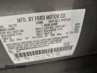 2022 Ford Explorer XLT с VIN 1FMSK8DH6NGA69352, выставлен на аукционе IAAI как лот 42271312 с пробегом 44 533 миль миль и . История ставок и продаж доступна на DreamBid. Изображение 9.