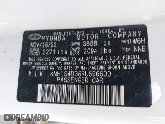 2024 Hyundai Elantra SEL with VIN KMHLS4DG6RU696600, listed as a IAAI auction lot 42421377 with 11,944 mi miles and . Bid and sale history available at DreamBid. Image 9.