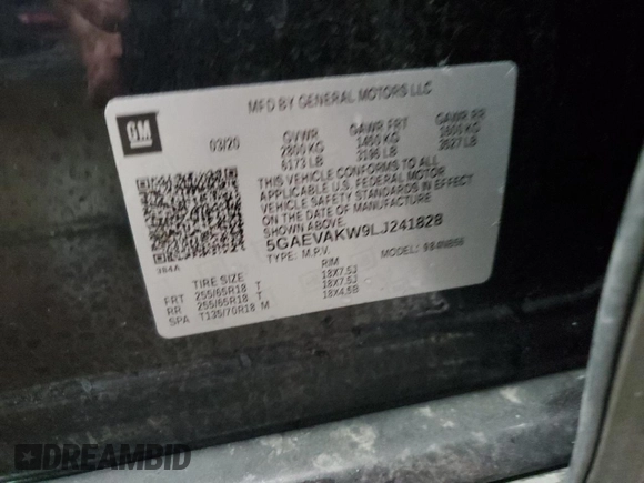2020 Buick Enclave Essence with VIN 5GAEVAKW9LJ241828, listed as a Copart auction lot 54911615 with 63,808 mi miles and Salvage Title. Bid and sale history available at DreamBid. Image 14.