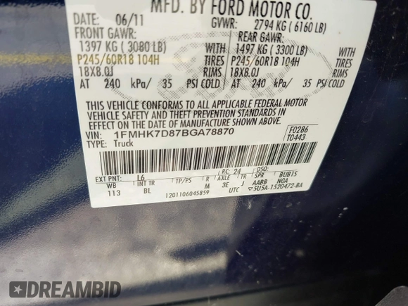2011 Ford Explorer XLT с VIN 1FMHK7D87BGA78870, выставлен на аукционе IAAI как лот 42547415 с пробегом 180 762 миль миль и . История ставок и продаж доступна на DreamBid. Изображение 9.
