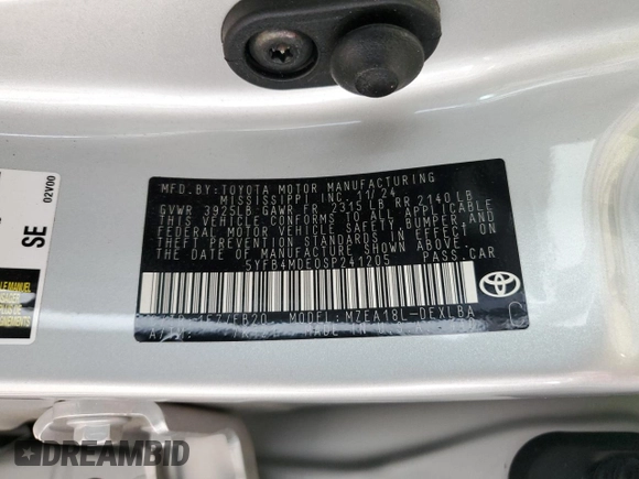 2025 Toyota Corolla LE z VIN 5YFB4MDE0SP241205, wystawiony jako Copart lot #52993435 z przebiegiem 2 638 mil mil oraz Szkoda całkowita • Salvage title. Historia ofert i sprzedaży dostępna na DreamBid. Obrazek 12.