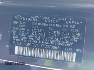 2019 Hyundai Tucson Ultimate with VIN KM8J3CALXKU070862, listed as a IAAI auction lot 41148707 with 88,946 mi miles. Bid and sale history available at carsss.com. Image 9.