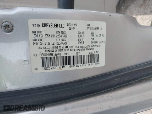 2008 Dodge Grand Caravan SE z VIN 1D8HN44H98B138469, wystawiony jako IAAI lot #42373055 z przebiegiem 149 399 mil mil oraz . Historia ofert i sprzedaży dostępna na DreamBid. Obrazek 9.