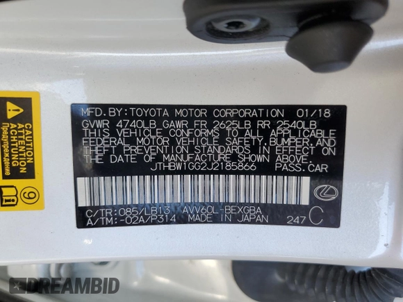 2018 Lexus ES 300h with VIN JTHBW1GG2J2185866, listed as a Copart auction lot 48435185 with 87,713 mi miles and Salvage title. Bid and sale history available at DreamBid. Image 12.