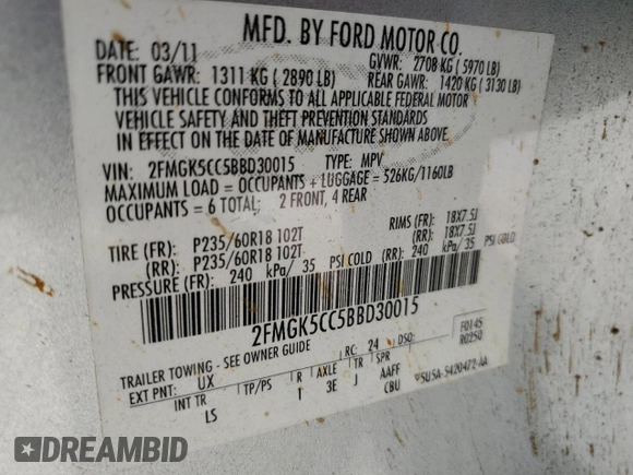 2011 Ford Flex SEL z VIN 2FMGK5CC5BBD30015, wystawiony jako Copart lot #49678135 z przebiegiem 200 998 mil mil oraz Szkoda całkowita • Salvage title. Historia ofert i sprzedaży dostępna na DreamBid. Obrazek 15.