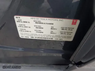 2016 Tesla Model X 70D with VIN 5YJXCAE2XGF014165, listed as a IAAI auction lot 41474490 with 112,967 mi miles. Bid and sale history available at carsss.com. Image 9.