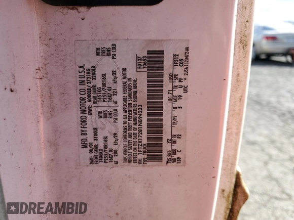 2001 Ford F-150 XL with VIN 1FTZX17281NB94233, listed as a Copart auction lot 49357025 with Not provided miles and Salvage title. Bid and sale history available at DreamBid. Image 12.