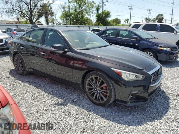 2023 Infiniti Q50 Red Sport 400 with VIN JN1FV7DP8PM570247, listed as a Copart auction lot 51143775 with 8,919 mi miles and Clean Title. Bid and sale history available at DreamBid. Image 4.
