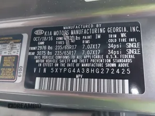 2017 Kia Sorento LX with VIN 5XYPG4A38HG272425, listed as a IAAI auction lot 41083603 with 105,537 mi miles. Bid and sale history available at carsss.com. Image 9.