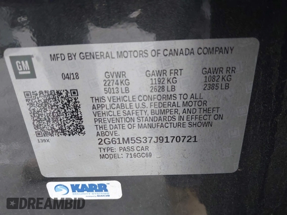 2018 Cadillac XTS Luxury with VIN 2G61M5S37J9170721, listed as a IAAI auction lot 41477608 with 86,795 mi miles and . Bid and sale history available at carsss.com. Image 9.