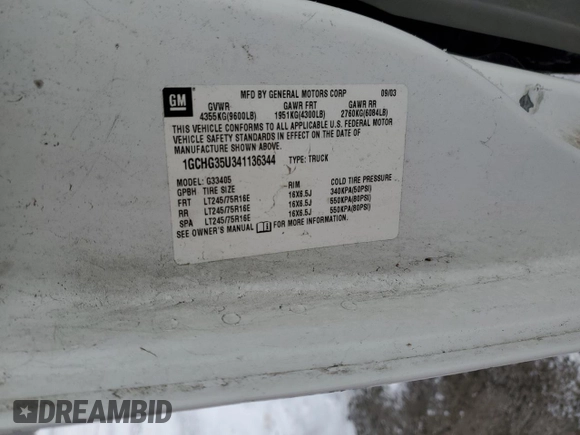2004 Chevrolet Express Cargo z VIN 1GCHG35U341136344, wystawiony jako Copart lot #42005825 z przebiegiem 60 337 mil mil oraz Czysty tytuł • Clean title. Historia ofert i sprzedaży dostępna na DreamBid. Obrazek 13.