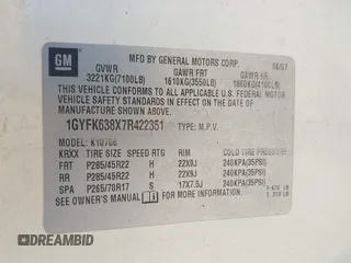 2007 Cadillac Escalade z VIN 1GYFK638X7R422351, wystawiony jako IAAI lot #42298364 z przebiegiem 263 314 mil mil oraz . Historia ofert i sprzedaży dostępna na DreamBid. Obrazek 9.
