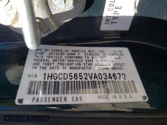 1997 Honda Accord EX with VIN 1HGCD5652VA034672, listed as a Copart auction lot 49098795 with 203,283 mi miles and Salvage Title. Bid and sale history available at DreamBid. Image 12.
