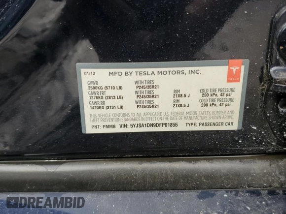 2013 Tesla Model S с VIN 5YJSA1DN9DFP01855, выставлен на аукционе Copart как лот 51257955 с пробегом 187 251 миль миль и Чистый • Clean title. История ставок и продаж доступна на DreamBid. Изображение 12.