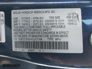 2019 Acura RDX w/Technology Pkg with VIN 5J8TC1H5XKL011164, listed as a IAAI auction lot 41783237 with 1 mi miles. Bid and sale history available at carsss.com. Image 9.