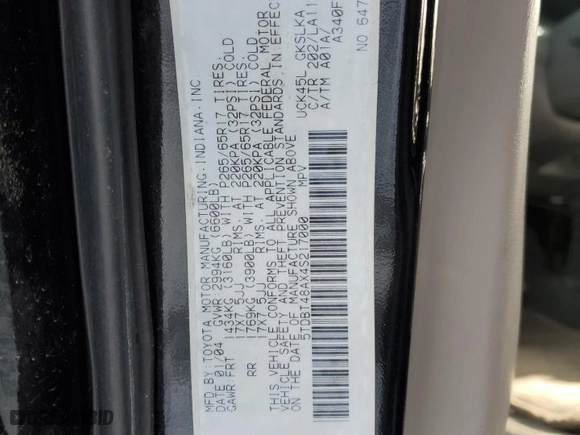 2004 Toyota Sequoia Limited with VIN 5TDBT48AX4S217000, listed as a Copart auction lot 88225305 with 260,137 mi miles and Salvage Title. Bid and sale history available at carsss.com. Image 13.