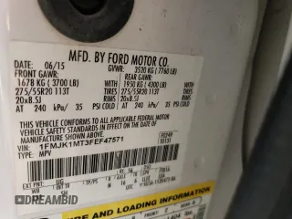 2015 Ford Expedition Max Platinum with VIN 1FMJK1MT3FEF47571, listed as a Copart auction lot 72982334 with 171,809 mi miles and Salvage title. Bid and sale history available at DreamBid. Image 14.