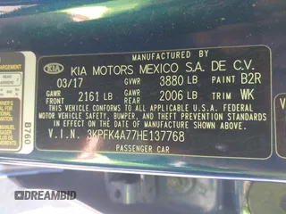 2017 Kia Forte LX with VIN 3KPFK4A77HE137768, listed as a IAAI auction lot 42019109 with 88,324 mi miles. Bid and sale history available at carsss.com. Image 9.