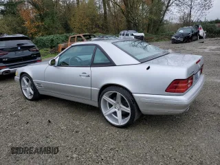 2001 Mercedes-Benz SL-Class with VIN WDBFA68F01F198112, listed as a Copart auction lot 77034114 with 114,049 mi miles and Salvage Title. Bid and sale history available at carsss.com. Image 2.