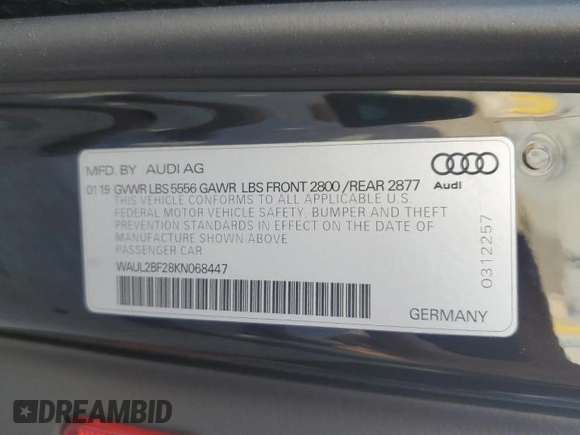 2019 Audi A6 Premium Plus with VIN WAUL2BF28KN068447, listed as a Copart auction lot 48252955 with 93,041 mi miles and Salvage Title. Bid and sale history available at carsss.com. Image 14.
