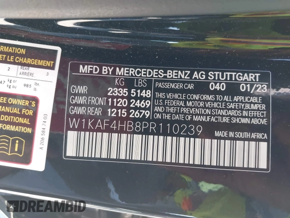 2023 Mercedes-Benz C 300 with VIN W1KAF4HB8PR110239, listed as a IAAI auction lot 41482344 with 30,947 mi miles and . Bid and sale history available at DreamBid. Image 9.