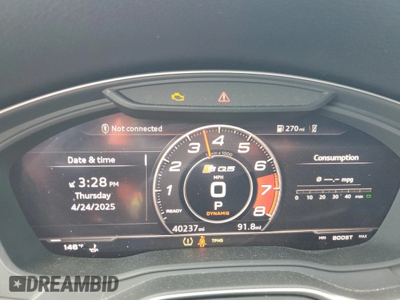2018 Audi SQ5 Premium Plus with VIN WA1A4AFY3J2156464, listed as a Copart auction lot 54524195 with 40,237 mi miles and Salvage Title. Bid and sale history available at carsss.com. Image 9.