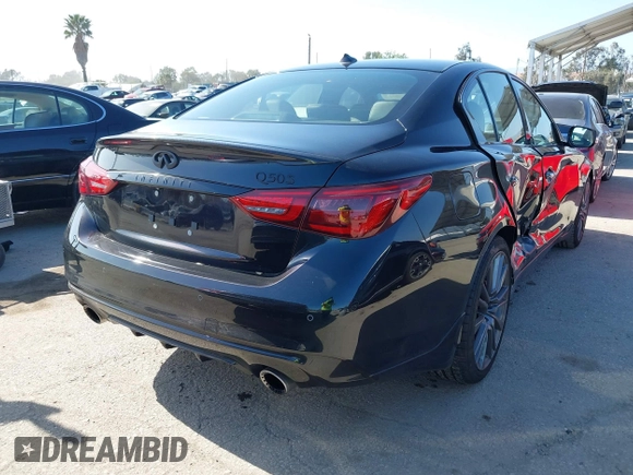 2024 Infiniti Q50 Red Sport 400 with VIN JN1FV7DP6RM660306, listed as a IAAI auction lot 42272726 with 962 mi miles and . Bid and sale history available at DreamBid. Image 4.