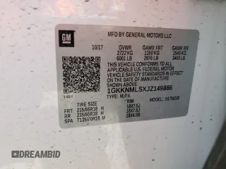 2018 GMC Acadia SLT with VIN 1GKKNMLSXJZ149886, listed as a Copart auction lot 57349045 with 60,792 mi miles and Salvage title. Bid and sale history available at DreamBid. Image 14.
