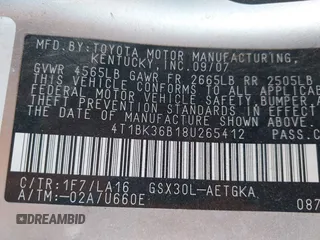2008 Toyota Avalon XL with VIN 4T1BK36B18U265412, listed as a IAAI auction lot 41978057 with 212,062 mi miles. Bid and sale history available at carsss.com. Image 9.