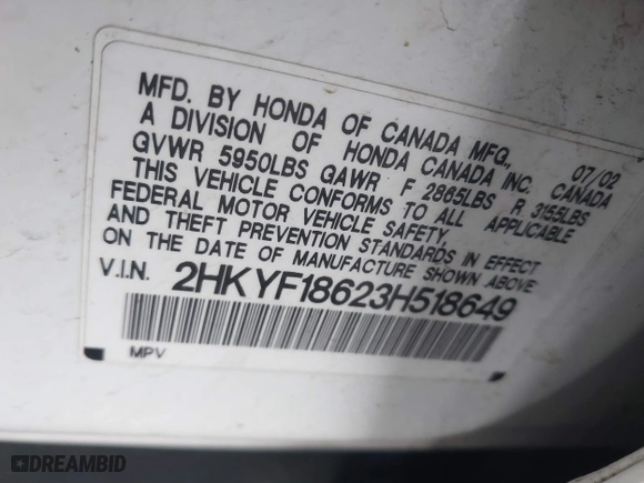 2003 Honda Pilot EX with VIN 2HKYF18623H518649, listed as a IAAI auction lot 41793187 with 230,361 mi miles. Bid and sale history available at carsss.com. Image 9.