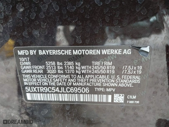 2018 BMW X3 xDrive30i with VIN 5UXTR9C54JLC69506, listed as a IAAI auction lot 41531758 with 1 mi miles. Bid and sale history available at carsss.com. Image 9.