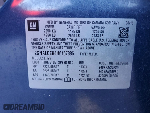 2017 Chevrolet Equinox LT with VIN 2GNALCEK4H6157886, listed as a Copart auction lot 41463365 with 81,508 mi miles and Salvage Title. Bid and sale history available at carsss.com. Image 13.