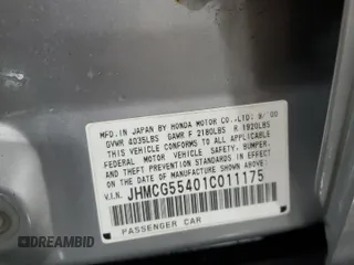 2001 Honda Accord LX z VIN JHMCG55401C011175, wystawiony jako Copart lot #88027405 z przebiegiem 143 973 mil mil oraz Szkoda całkowita • Salvage title. Historia ofert i sprzedaży dostępna na DreamBid. Obrazek 12.