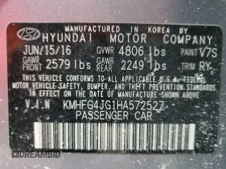 2017 Hyundai Azera with VIN KMHFG4JG1HA572527, listed as a Copart auction lot 42566555 with 78,274 mi miles and Salvage title. Bid and sale history available at DreamBid. Image 12.