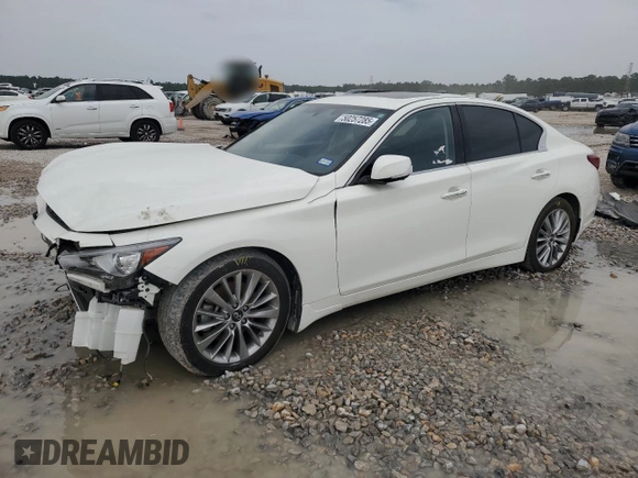 2022 Infiniti Q50 LUXE with VIN JN1EV7BR5NM342302, listed as a Copart auction lot 50257285 with 50,501 mi miles and Salvage Title. Bid and sale history available at carsss.com. Image 1.