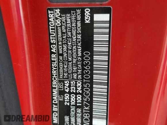 2005 Mercedes-Benz CLK 5.0L with VIN WDBTK75G05T036300, listed as a Copart auction lot 50647345 with 88,041 mi miles and Salvage Title. Bid and sale history available at carsss.com. Image 14.