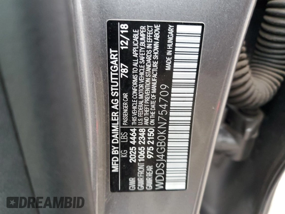 2019 Mercedes-Benz CLA 250 with VIN WDDSJ4GB0KN754709, listed as a Copart auction lot 78377533 with 72,149 mi miles and . Bid and sale history available at DreamBid. Image 12.