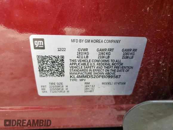 2023 Buick Encore GX Select с VIN KL4MMDS20PB099567, выставлен на аукционе Copart как лот 58995325 с пробегом 38 423 миль миль и Списание • Salvage title. История ставок и продаж доступна на DreamBid. Изображение 12.