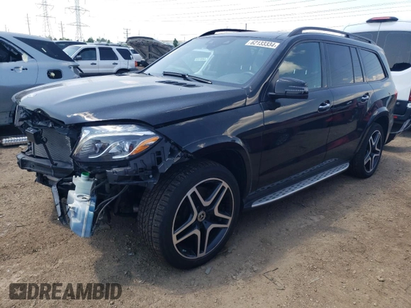 2019 Mercedes-Benz GLS 550 with VIN 4JGDF7DE5KB190993, listed as a Copart auction lot 62133334 with 59,218 mi miles and Salvage Title. Bid and sale history available at DreamBid. Image 1.