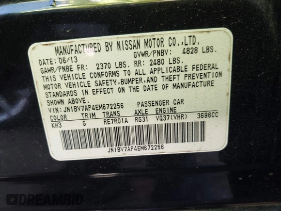 2014 Infiniti Q50 Sport with VIN JN1BV7AP4EM672256, listed as a IAAI auction lot 41016895 with 121,293 mi miles and . Bid and sale history available at DreamBid. Image 9.