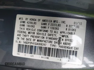 2012 Honda Accord LX Premium z VIN 1HGCP2F41CA066247, wystawiony jako IAAI lot #41467802 z przebiegiem Nie podano mil oraz . Historia ofert i sprzedaży dostępna na DreamBid. Obrazek 9.
