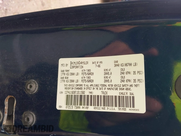 2007 Dodge 1500 SLT с VIN 1D7HU18287J511582, выставлен на аукционе IAAI как лот 42410151 с пробегом 151 001 миль миль и . История ставок и продаж доступна на DreamBid. Изображение 9.