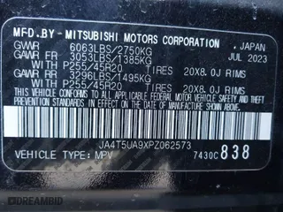2023 Mitsubishi Outlander PHEV SE with VIN JA4T5UA9XPZ062573, listed as a IAAI auction lot 42006730 with 43,419 mi miles. Bid and sale history available at carsss.com. Image 9.