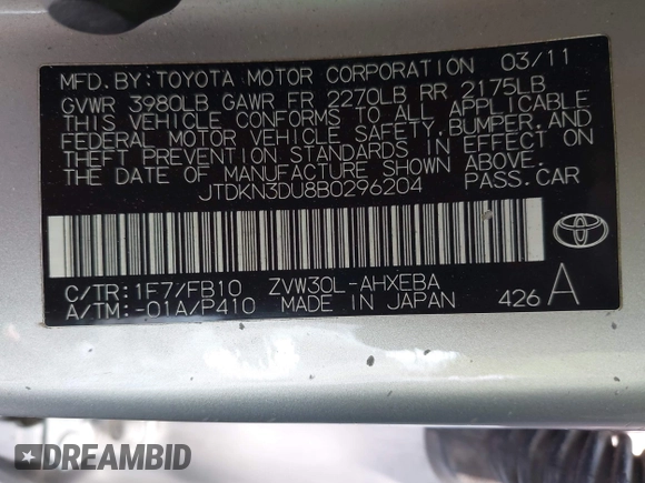 2011 Toyota Prius I z VIN JTDKN3DU8B0296204, wystawiony jako IAAI lot #42449246 z przebiegiem 303 968 mil mil oraz . Historia ofert i sprzedaży dostępna na DreamBid. Obrazek 9.