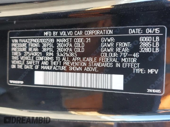 2016 Volvo XC90 with VIN YV4A22PN0G1002599, listed as a Copart auction lot 47639195 with 147,782 mi miles and Clean Title. Bid and sale history available at DreamBid. Image 13.
