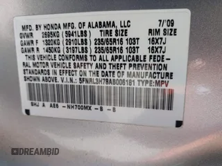 2010 Honda Odyssey EX-L with VIN 5FNRL3H78AB006181, listed as a IAAI auction lot 38906387 with 171,426 mi miles and . Bid and sale history available at DreamBid. Image 9.