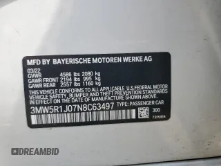 2022 BMW 3 Series 330i with VIN 3MW5R1J07N8C63497, listed as a Copart auction lot 54549985 with Not provided miles and Salvage title. Bid and sale history available at DreamBid. Image 12.