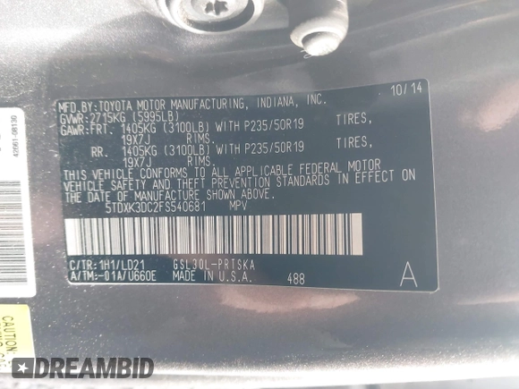 2015 Toyota Sienna SE with VIN 5TDXK3DC2FS540681, listed as a IAAI auction lot 41192481 with 108,782 mi miles and . Bid and sale history available at DreamBid. Image 9.