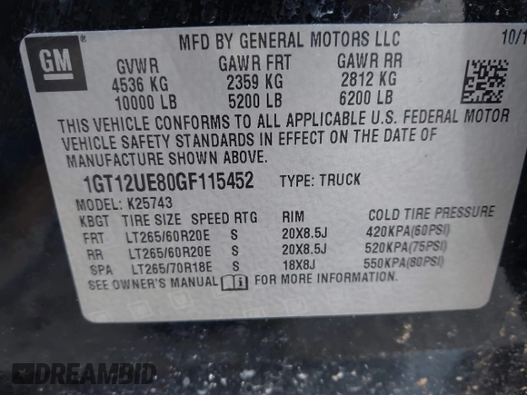 2016 GMC Sierra 2500HD Denali z VIN 1GT12UE80GF115452, wystawiony jako IAAI lot #41537973 z przebiegiem 182 800 mil mil oraz . Historia ofert i sprzedaży dostępna na DreamBid. Obrazek 9.