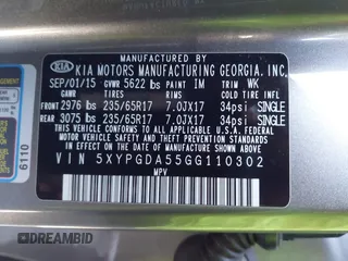 2016 Kia Sorento LX z VIN 5XYPGDA55GG110302, wystawiony jako IAAI lot #42045429 z przebiegiem 166 368 mil mil oraz . Historia ofert i sprzedaży dostępna na DreamBid. Obrazek 9.